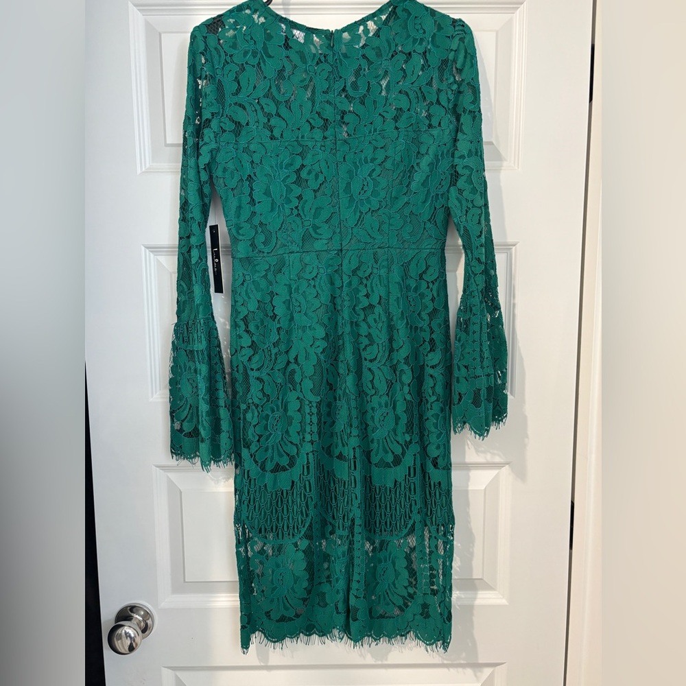 Lulu's Emerald Green Lace Long-Sleeve Midi Dress